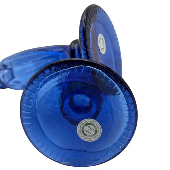 Vitrocolor Candlesticks Art Glass Spain Recycled Blue Opac Tapers Pair - Picture 6 of 10